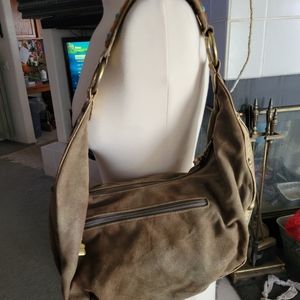 Kathy Van Zeeland shoulder Hobo bag Olive and Gold BX 5